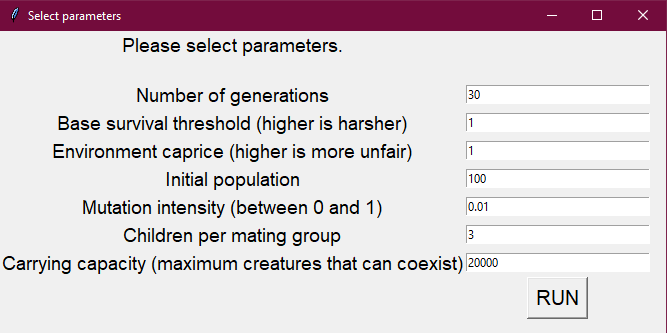 Parameter menu